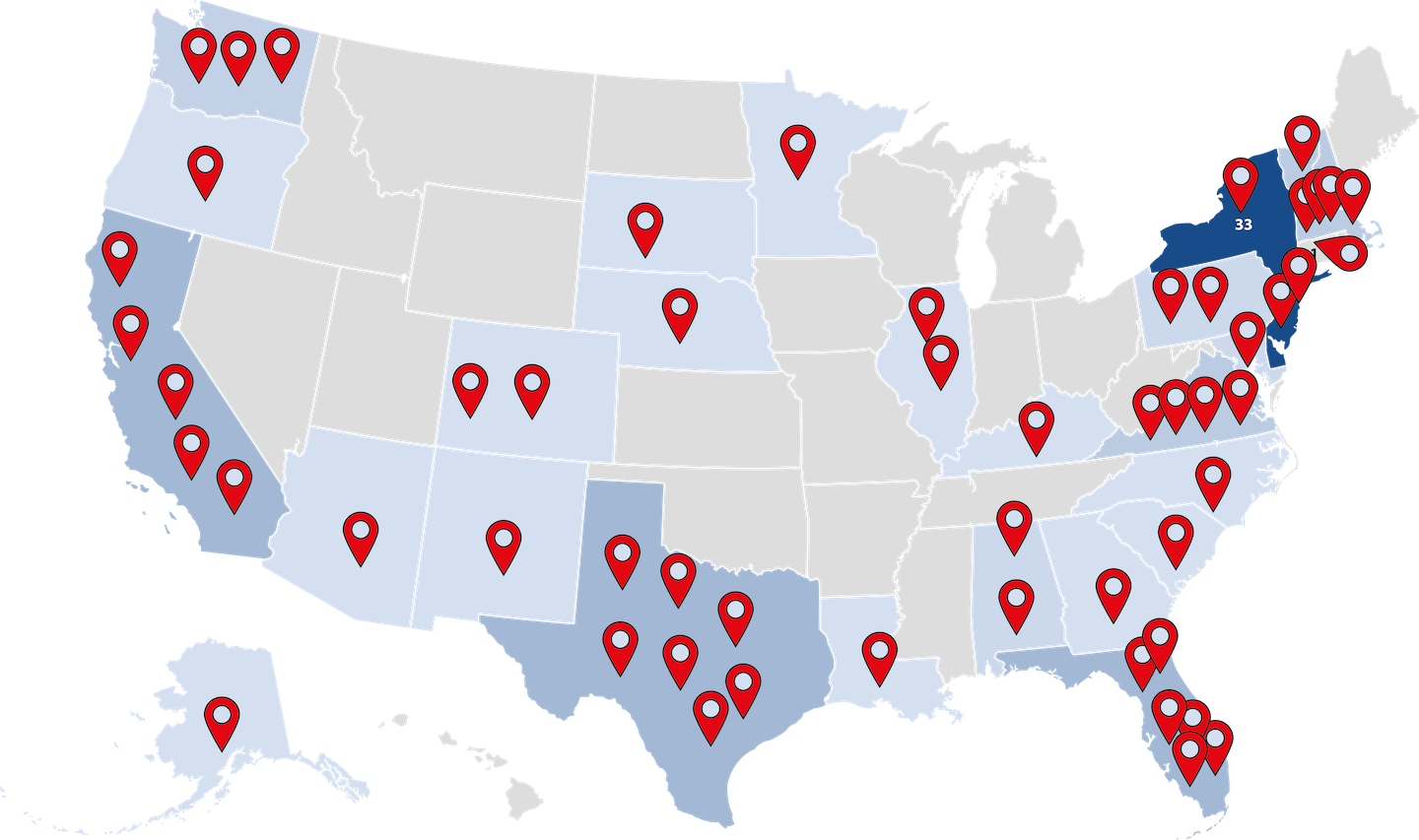 United States maps showing Viscardi service locations